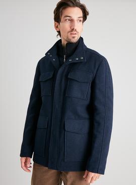Navy Wool-Rich Twill Coat