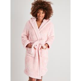 Pink Borg Hooded Dressing Gown