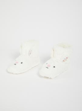 Cream Faux Fur Bunny Slipper Boots - 3-4