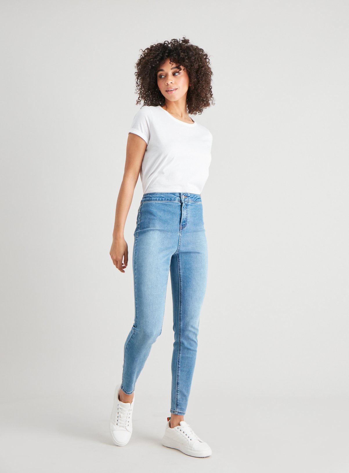 blue high waisted skinny jeans