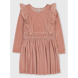 Pink Ribbed Velour Party Dress