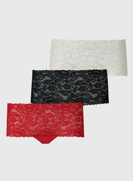 Red, Black & White Galloon Lace Knicker Shorts