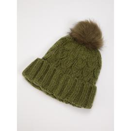 Green Twisted Yarn Pom Pom Hat - One Size