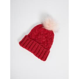 Pink Knitted Pom Pom Beanie Hat - One Size
