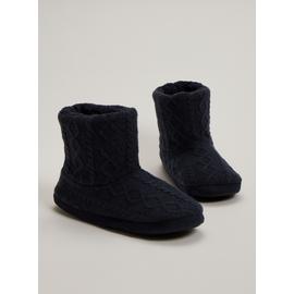 Navy Cable Knit Slipper Boots