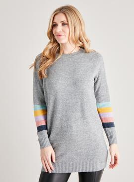 Grey Rainbow Stripe Knitted Tunic