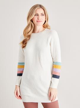 Cream Stripe Sleeve Knitted Tunic