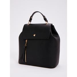 Black Textured Faux Leather Backpack - One Size