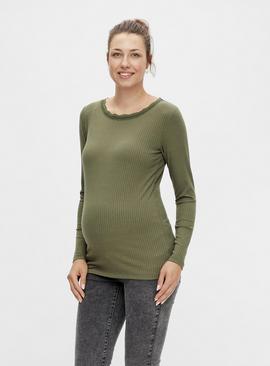 Green Lace Trim Maternity Top