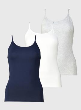 Navy, White & Grey Strappy Vest 3 Pack