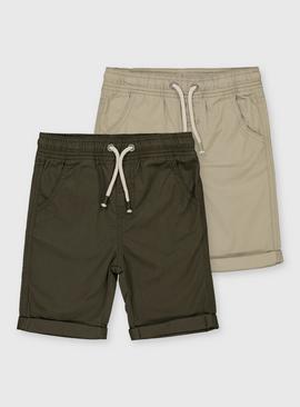 Khaki & Stone Twill Shorts 2 Pack