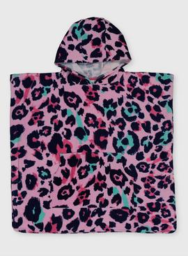 Pastel Leopard Print Towelling Poncho - One Size