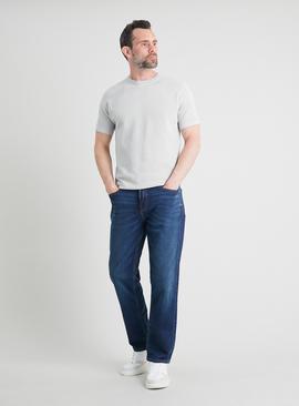 Midwash Denim Straight Leg Jeans With Stretch