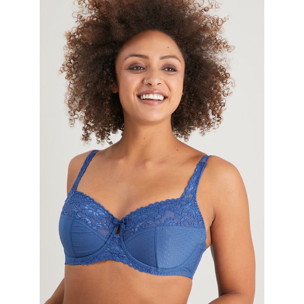 Buy DD+ Navy Recycled Lace Comfort Full Cup Bra - 34G, Bras