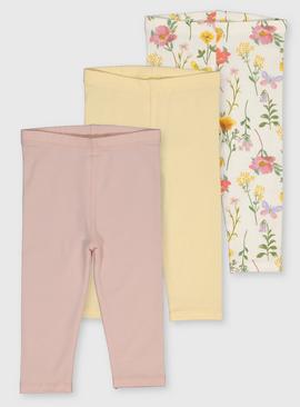 Butterfly Print, Pink & Yellow Leggings 3 Pack