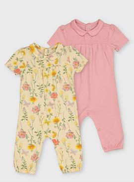 Yellow & Pink Floral Rompers 2 Pack