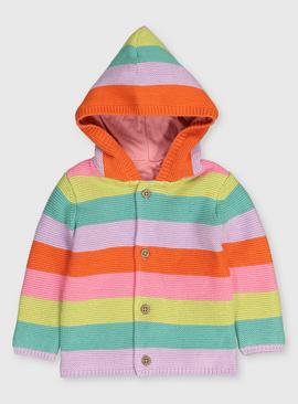 Bright Stripe Hooded Knit Cardigan
