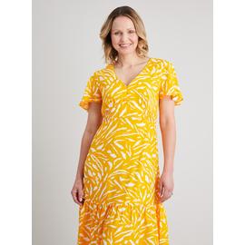 Yellow Zebra Print Flutter Sleeve Midi Dress