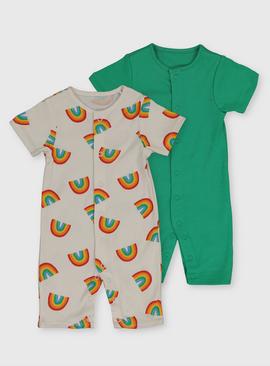 Green & Rainbow Rompers 2 Pack