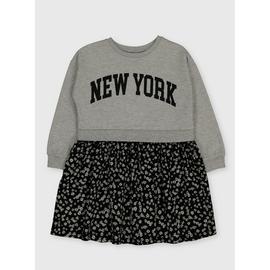 Grey Sweat & Woven New York Dress