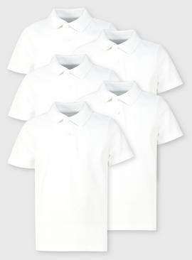 White Short Sleeve Polo Shirt 5 Pack
