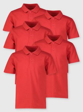 Red Unisex Polo Shirts 5 Pack 3 years