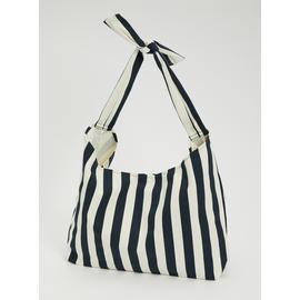 Navy Stripe Slouchy Canvas Bag - One Size