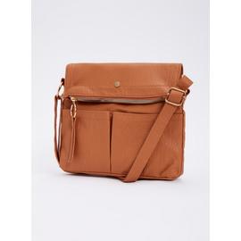 Tan Washed Faux Leather Crossbody Bag - One Size