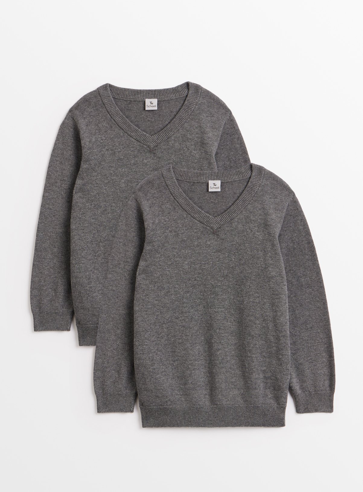 2 Pack Unisex Grey V Neck Jumpers 14 years