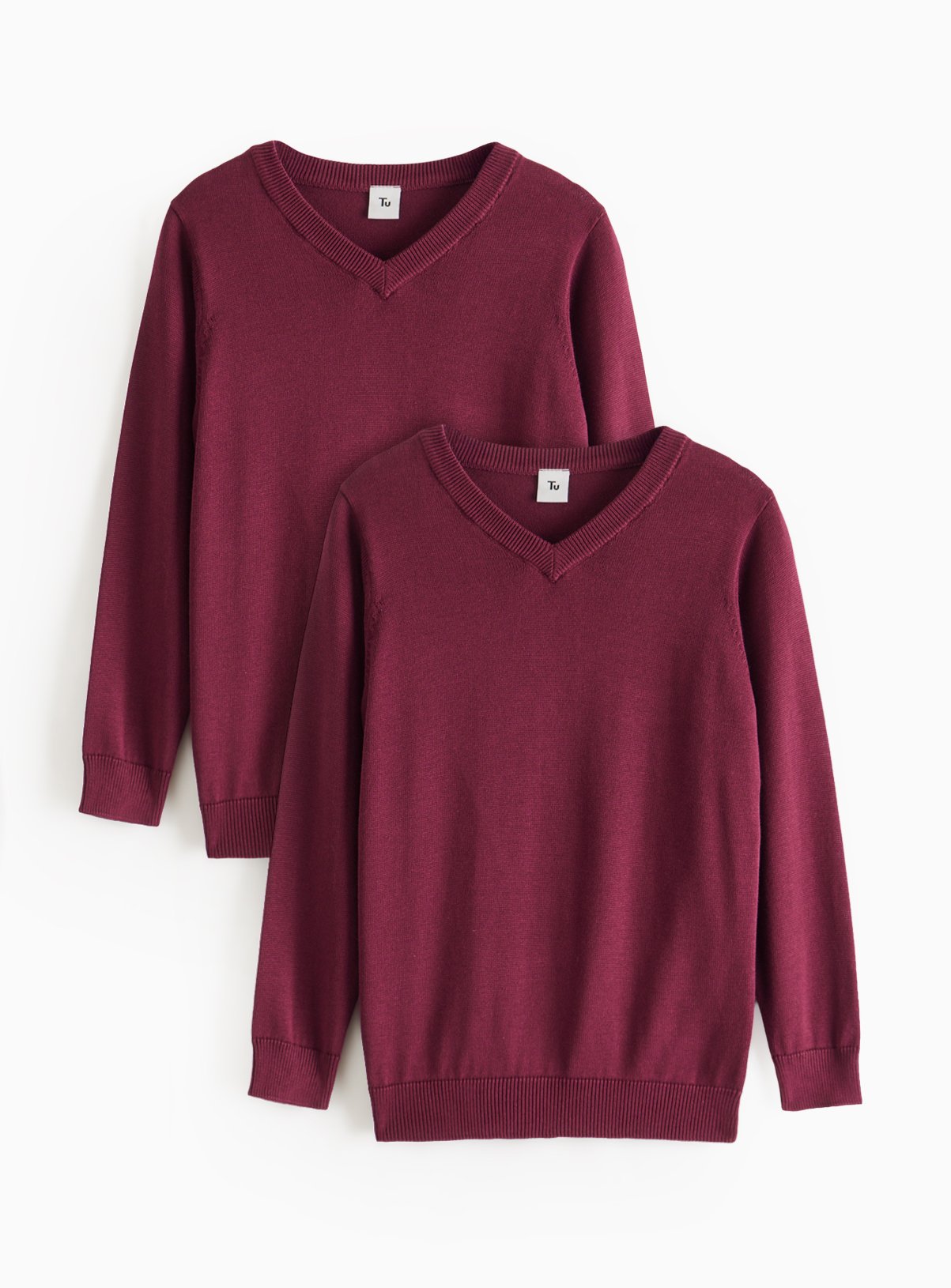 2 Pack Unisex Dark Red V Neck Jumpers 