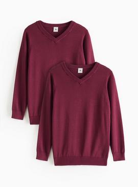 Dark Red V-Neck Jumper 2 Pack 