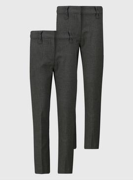 Grey Longer Leg Bow Detail Trousers 2 Pack