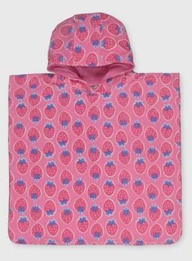 Pink Strawberry Hooded Poncho Towel - One Size