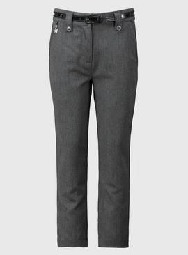 Grey Woven Belted School Trousers 