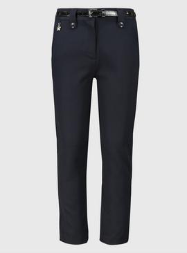 Navy Belted Woven Trousers