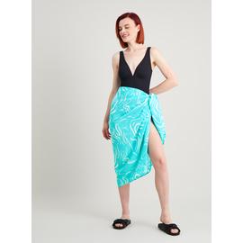 Turquoise Swirl Print Sarong - One Size