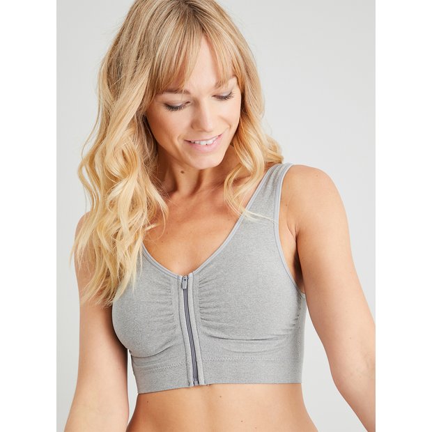 Buy Grey Zip Seamless Stretch Crop Top XS | Bras | Tu