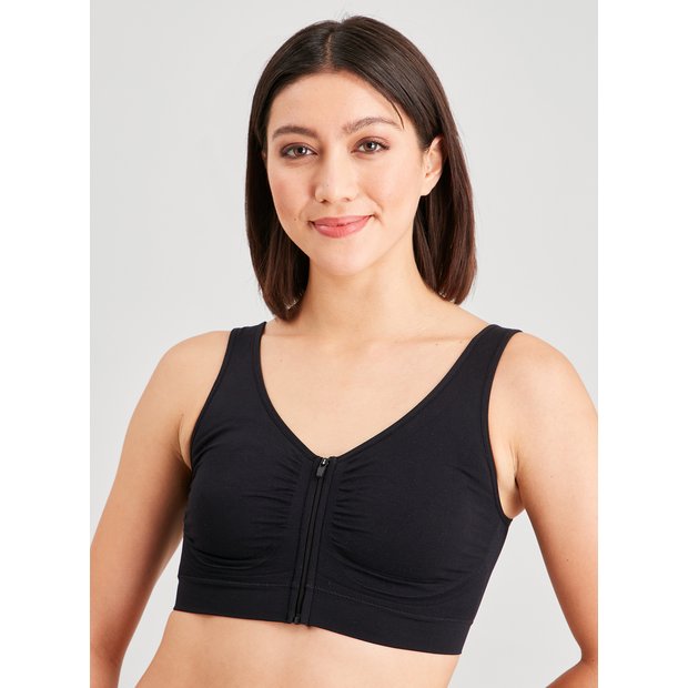 Buy Black Seamless Stretch Zip Front Crop Top L, Bras