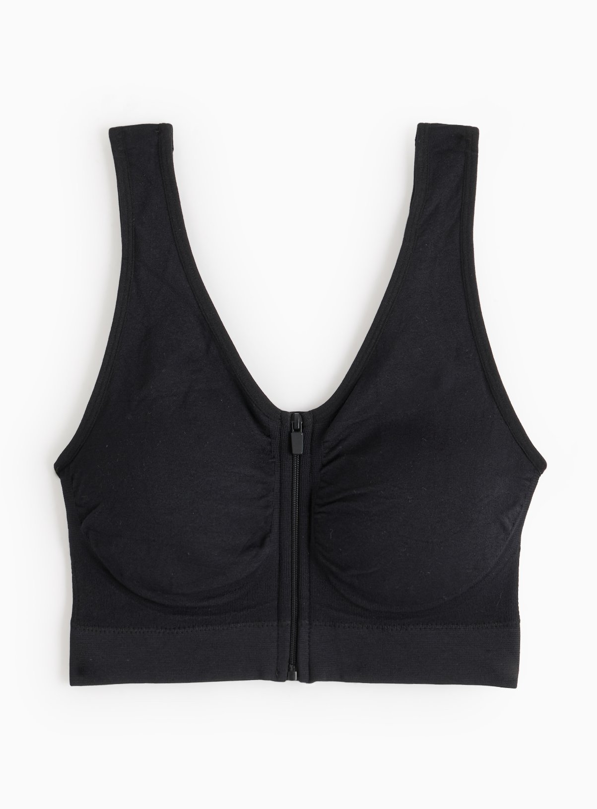 White Seamless Stretch Zip Front Crop Top 