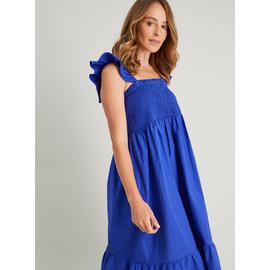 Cobalt Blue Frill Poplin Tiered Midi Dress