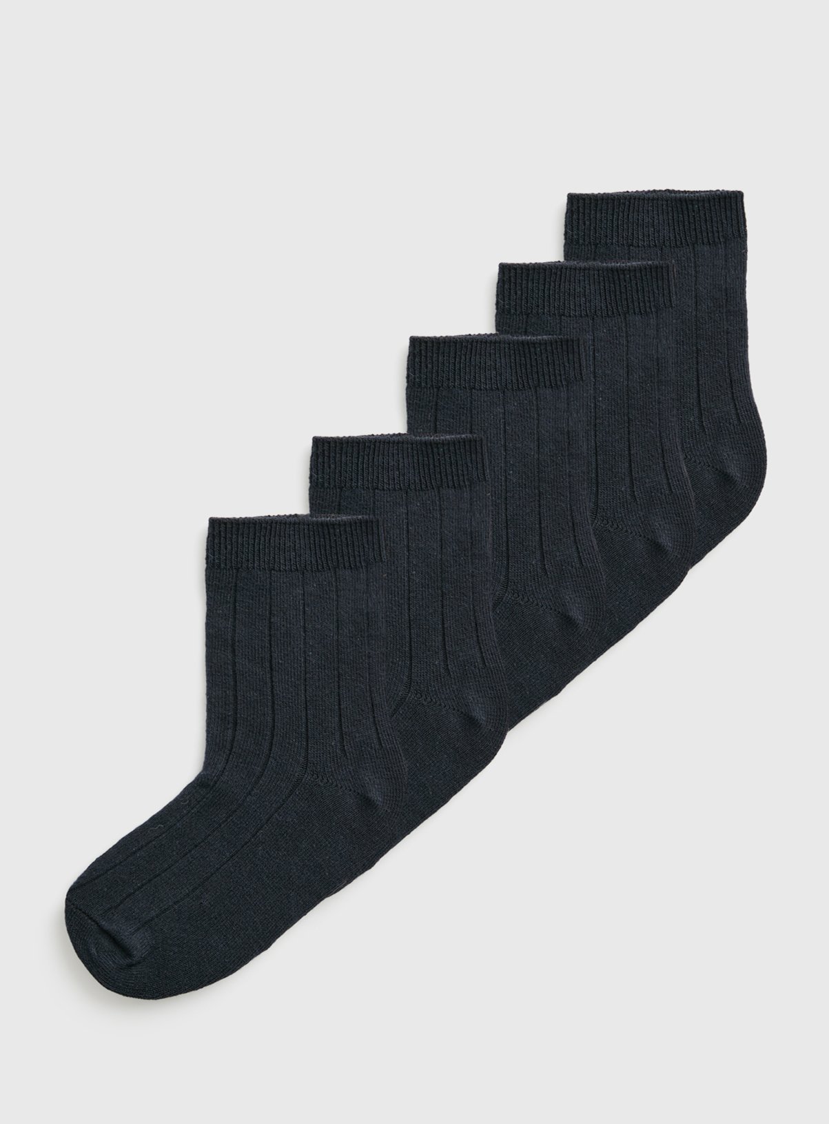 Navy Ribbed School Ankle Socks 5 Pack 