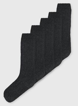 Grey Ribbed Long Socks 5 Pack 