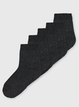 Grey Plain Ankle Socks 5 Pack