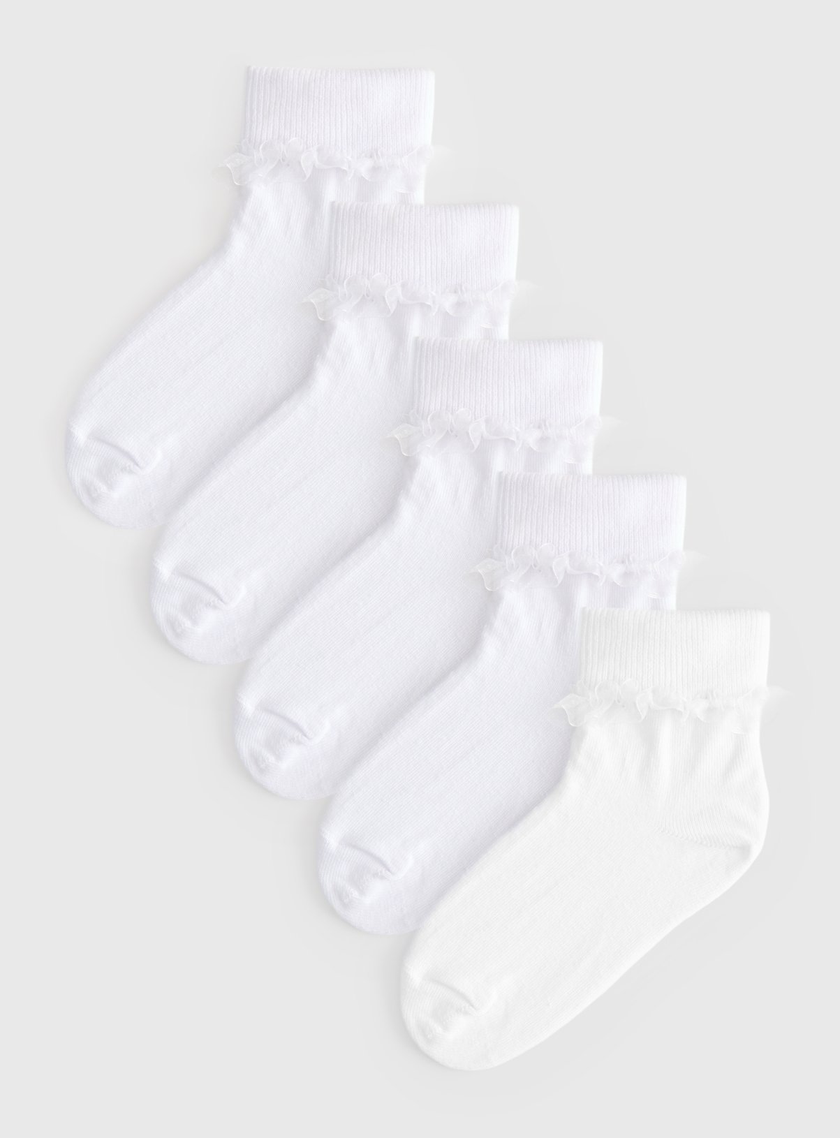 White Frilly Trim Socks 5 Pack 