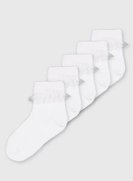 White Frilly Trim Socks 5 Pack 