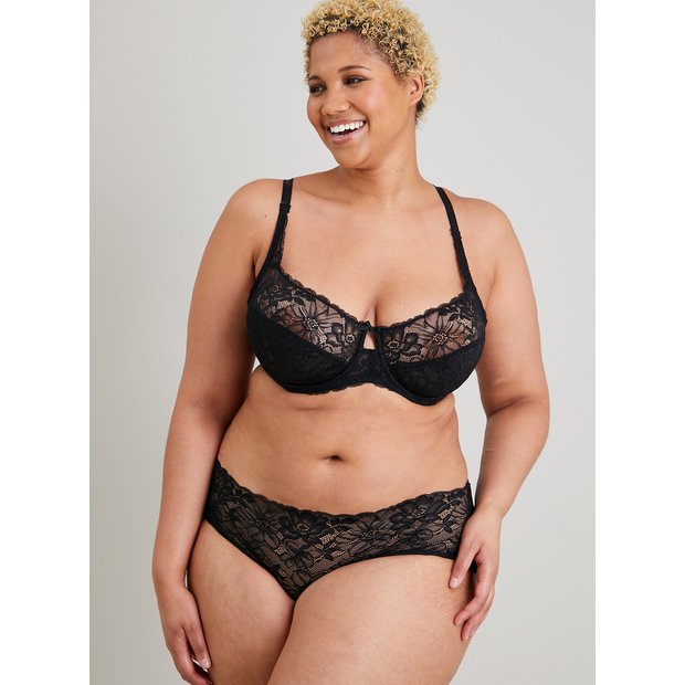 Buy Black Recycled Lace Full Cup Comfort Bra - 44C, Bras