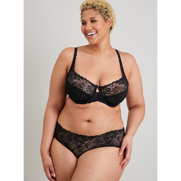 Buy DD-GG Black Recycled Lace Comfort Full Cup Bra 38DD, Bras