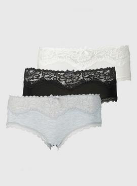 Grey, Black & White Lace Top Knicker Shorts 3 Pack