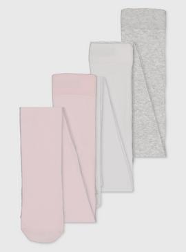 Pink, Grey & White Cotton Rich Tights 3 Pack 