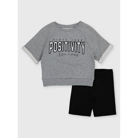Grey Positivity Slogan Sweatshirt & Shorts